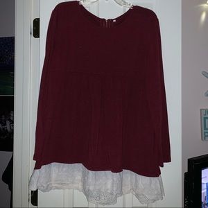 red and white laced lined tunic